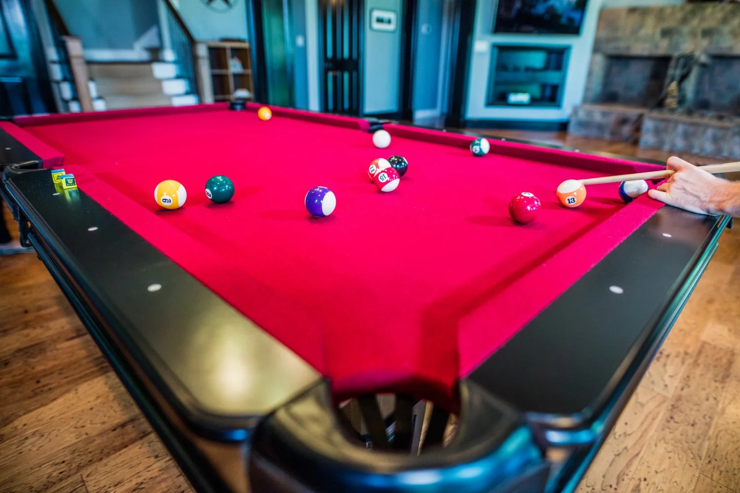 Fullerton Billiard Table - 7.5' - in Dark Chestnut Finish with Triangle Rack, Chalk, Ball Set, Brush and 2 One-Piece Cues