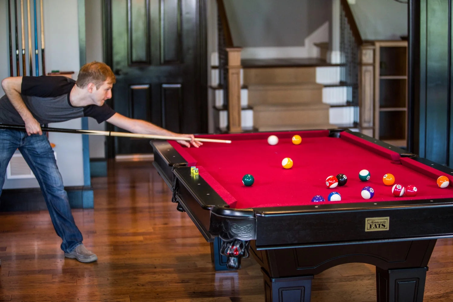 Fullerton Billiard Table - 7.5' - in Dark Chestnut Finish with Triangle Rack, Chalk, Ball Set, Brush and 2 One-Piece Cues
