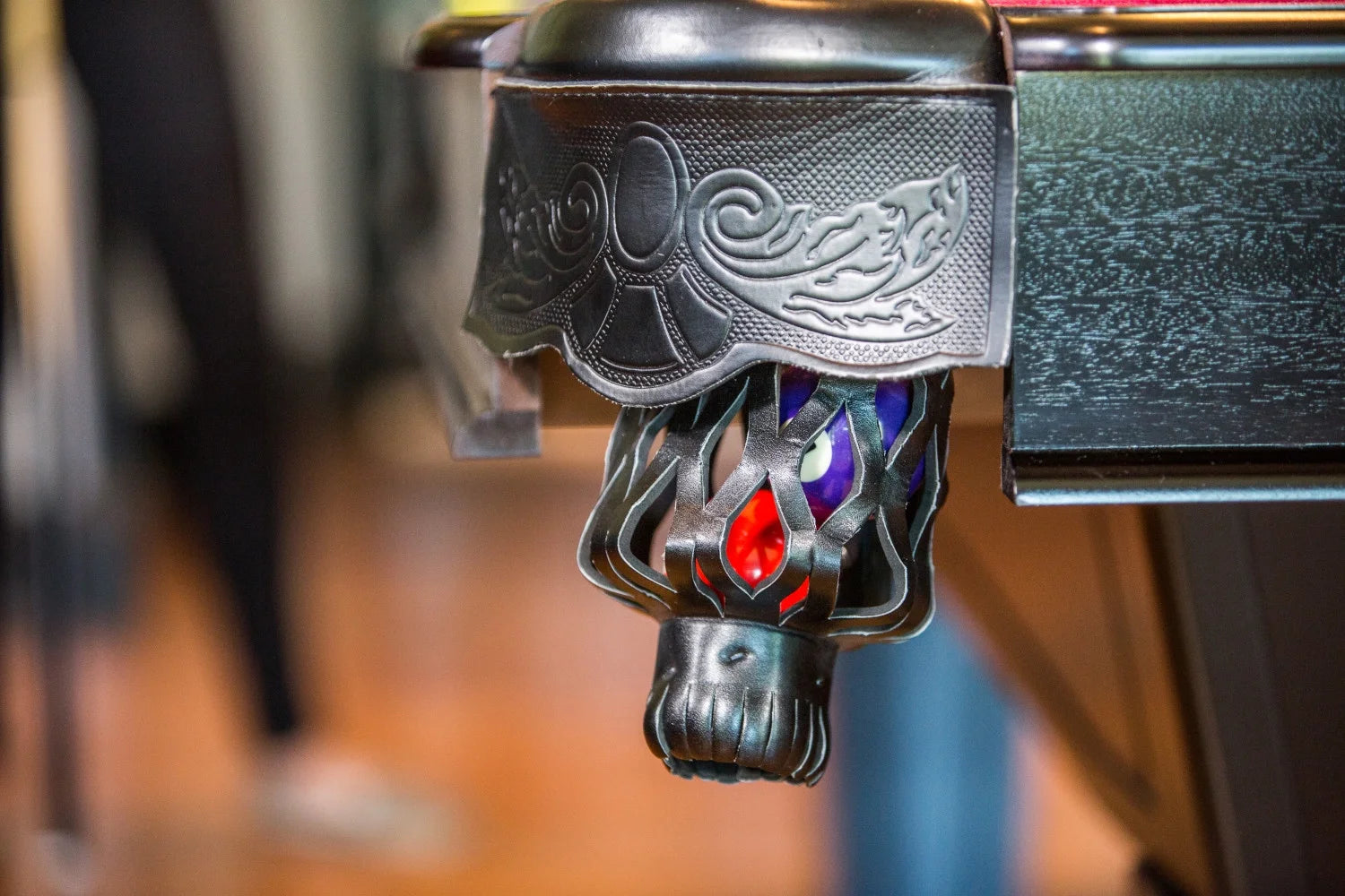 Fullerton Billiard Table - 7.5' - in Dark Chestnut Finish with Triangle Rack, Chalk, Ball Set, Brush and 2 One-Piece Cues