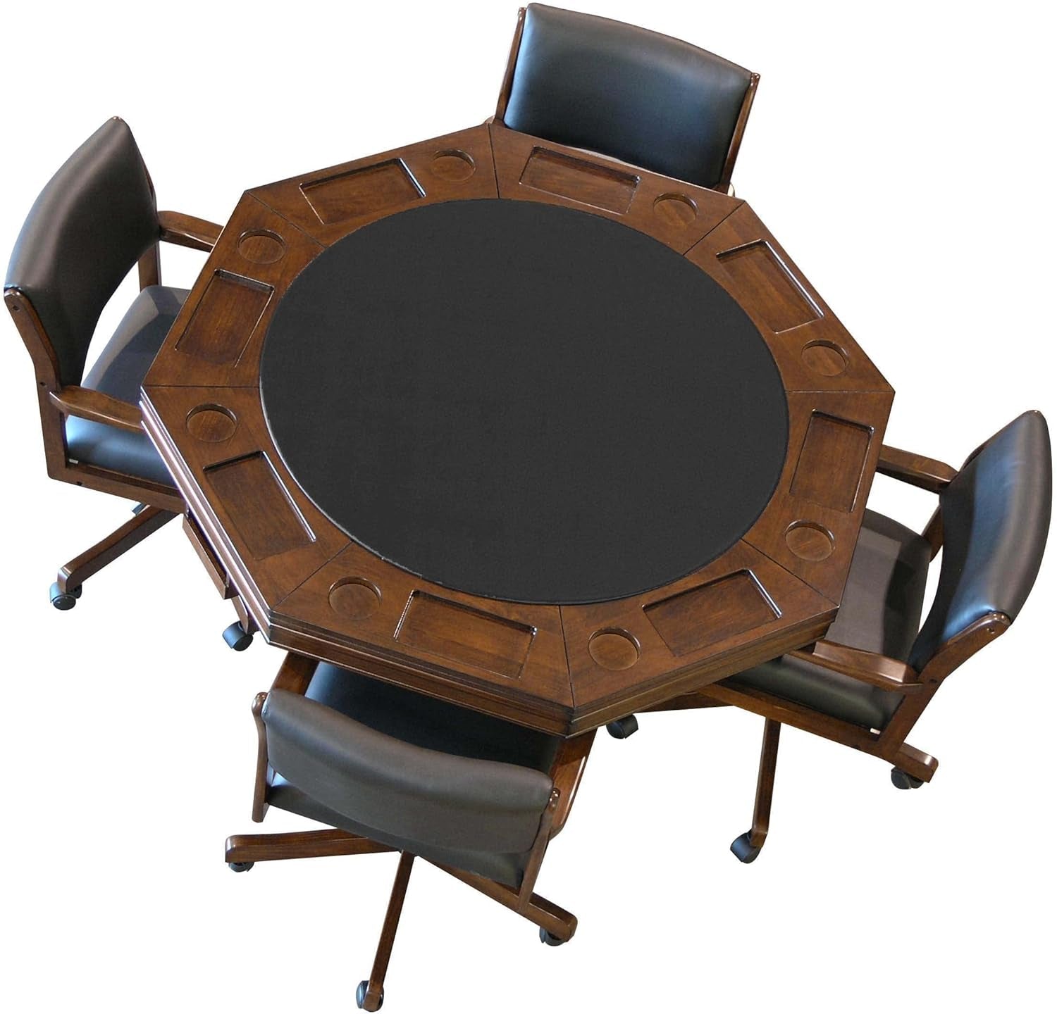3-In1 Combination Game & Dining Table Set with 4 Rocker-Swivel Chairs- (Chestnut)