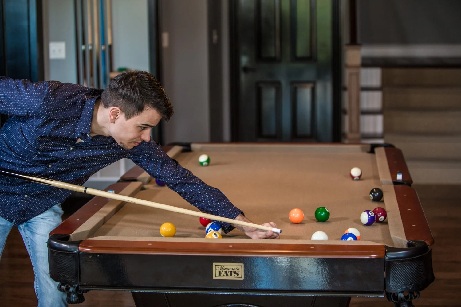 8' Covington Billiard Table with Carved Solid-Wood Legs and Antiqued Wood Finish