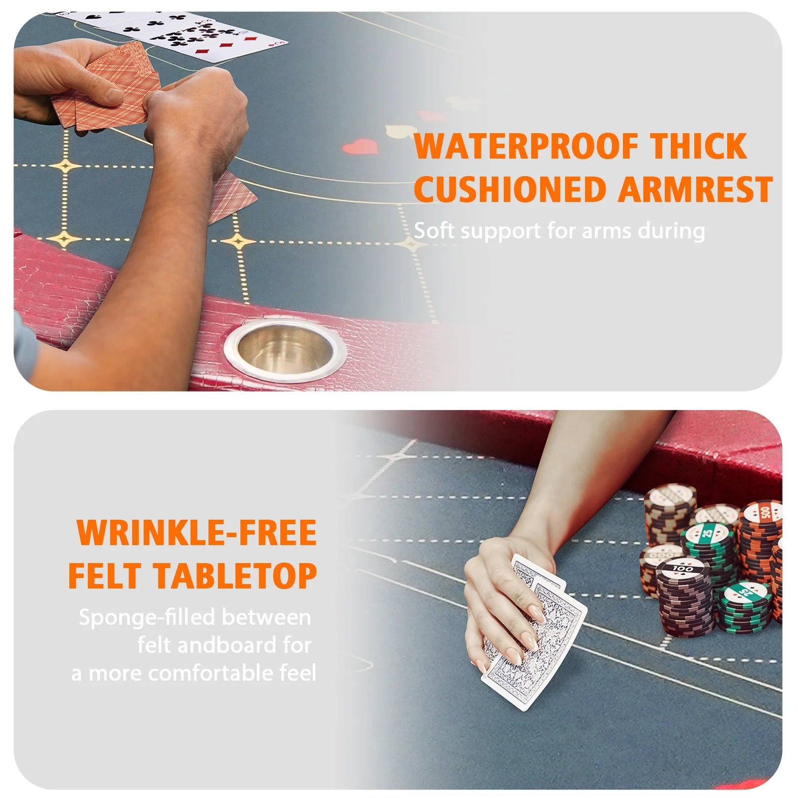 Foldable Poker Table for 10 Player, Blackjack Texas Holdem Table with Padded Rails and Stainless Steel Cup Holders, Portable Folding Card Board Game Table, 90" Oval Casino Leisure Table, Red