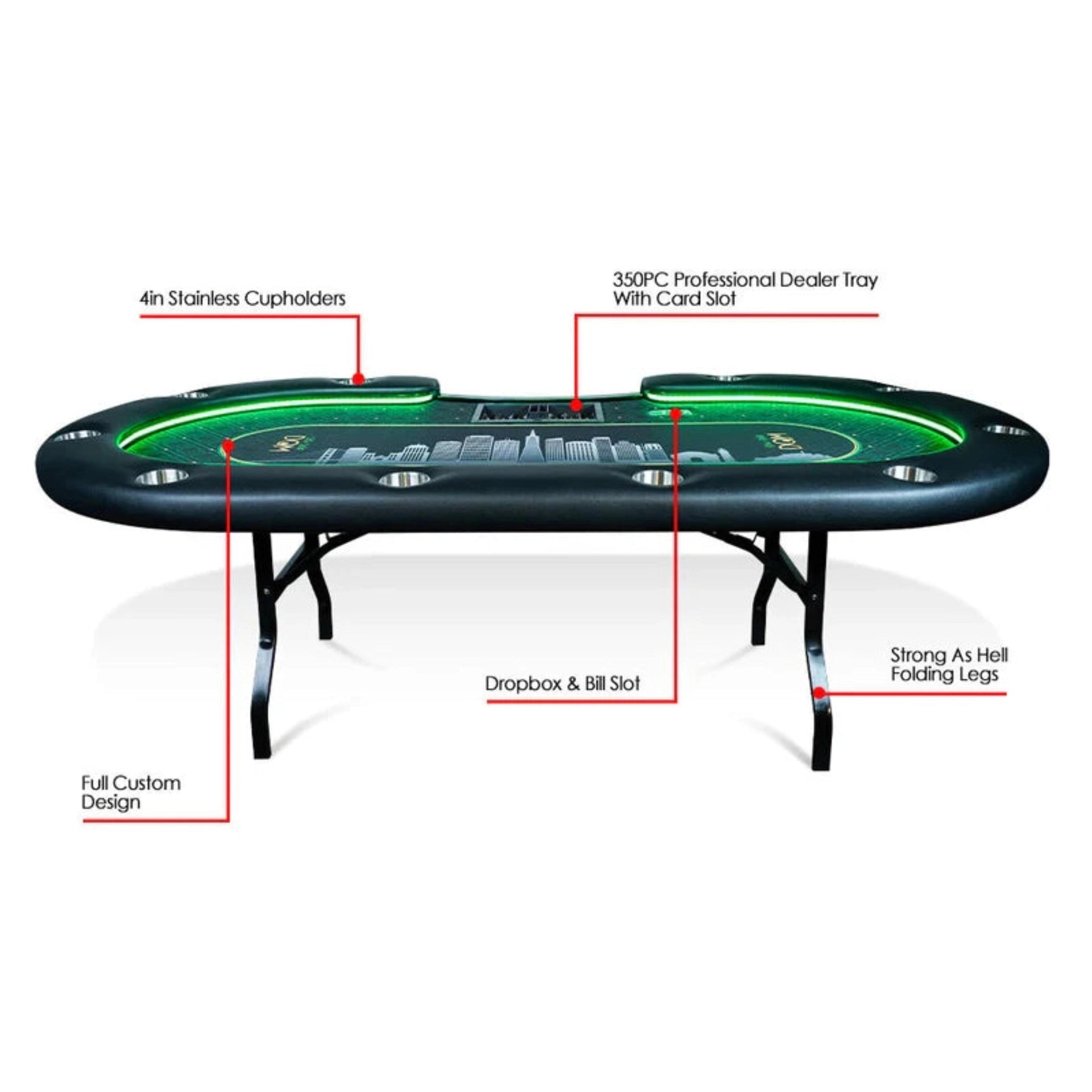 Poker Table with LED Lights | BBO Aces Pro Alpha Foldable Poker Table