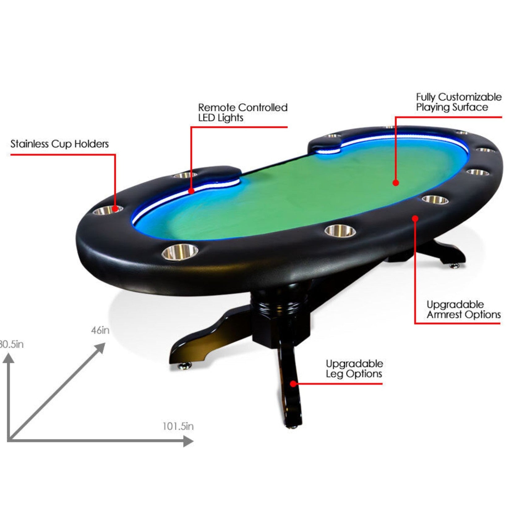 BBO Lumen HD Lighted Poker Table- 10 Player Table