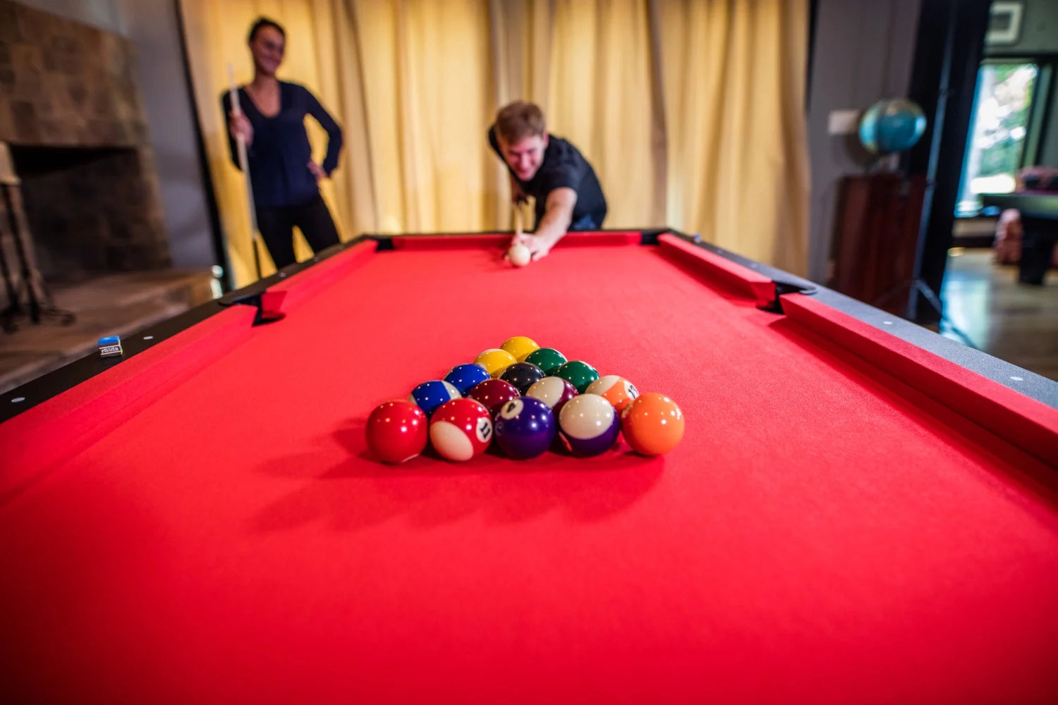 Fullerton Billiard Table - 7.5' - in Dark Chestnut Finish with Triangle Rack, Chalk, Ball Set, Brush and 2 One-Piece Cues