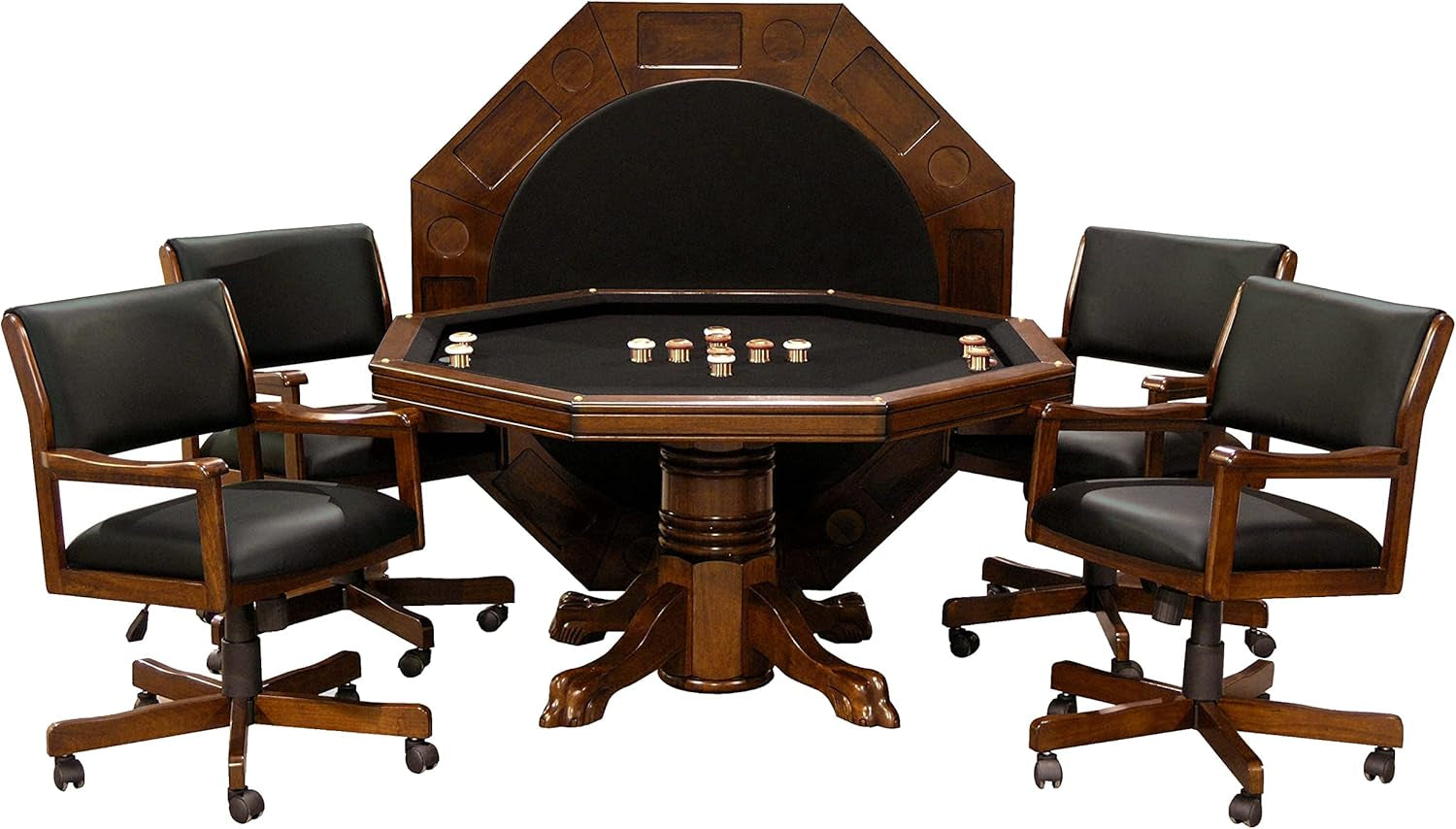 3-In1 Combination Game & Dining Table Set with 4 Rocker-Swivel Chairs- (Chestnut)