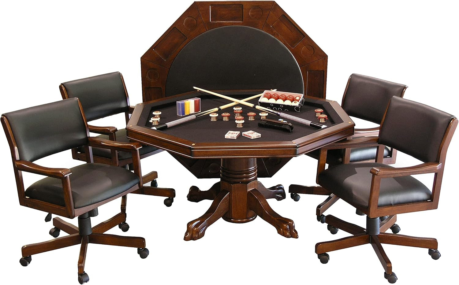 3-In1 Combination Game & Dining Table Set with 4 Rocker-Swivel Chairs- (Chestnut)