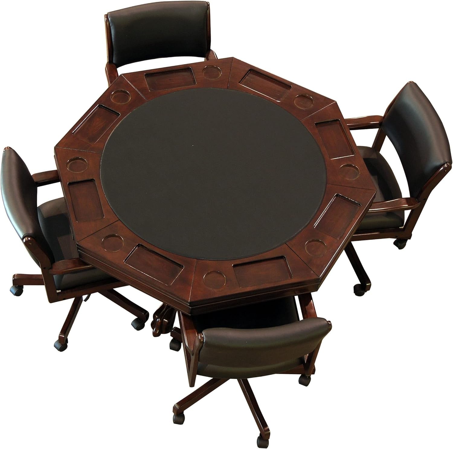 3-In1 Combination Game & Dining Table Set with 4 Rocker-Swivel Chairs- (Mahogany Finish)