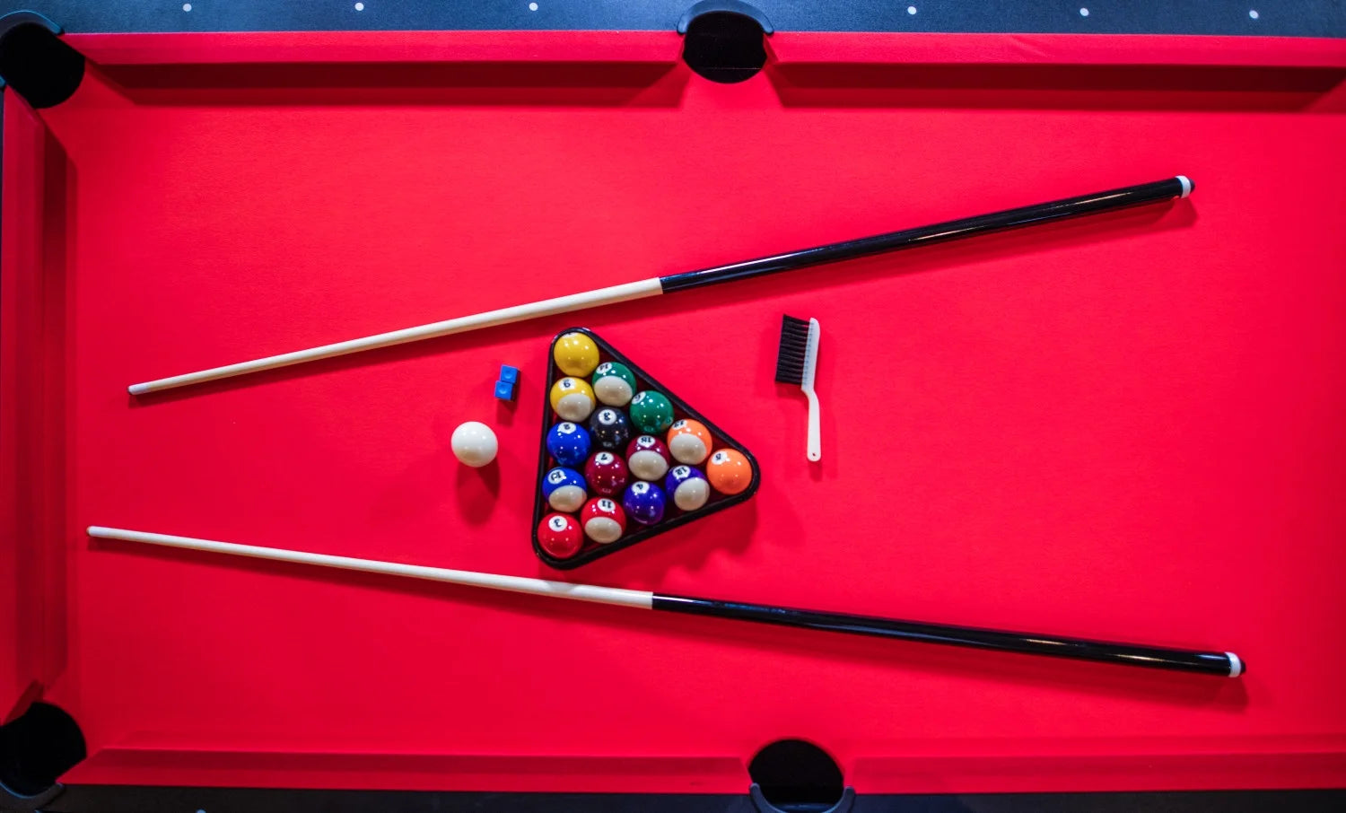 Fullerton Billiard Table - 7.5' - in Dark Chestnut Finish with Triangle Rack, Chalk, Ball Set, Brush and 2 One-Piece Cues