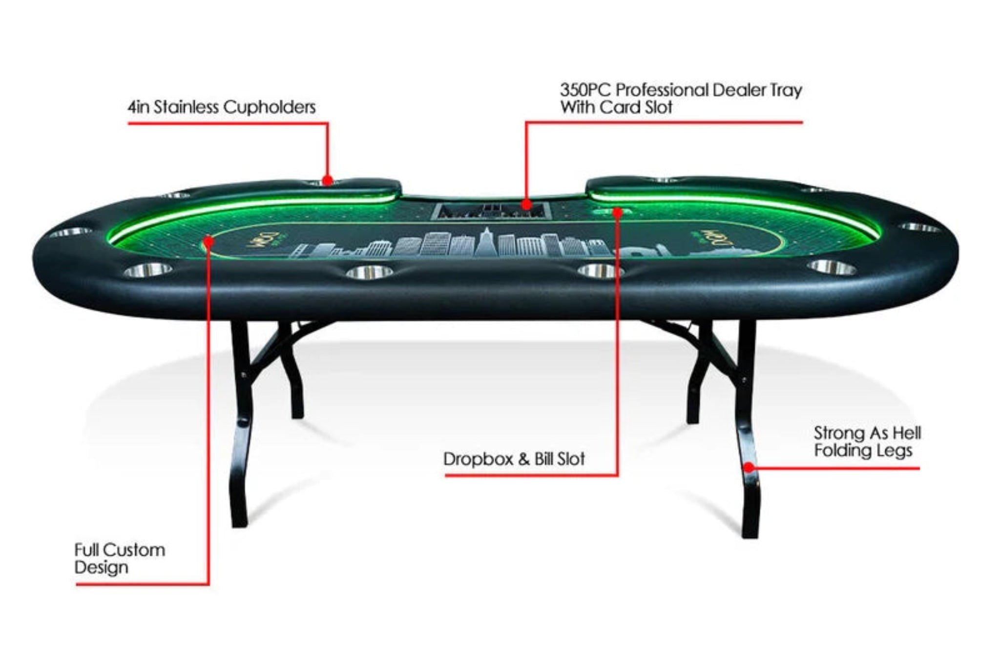 BBO Aces Pro Alpha LED Foldable Poker Table – 10 Player Tournament-Style Table