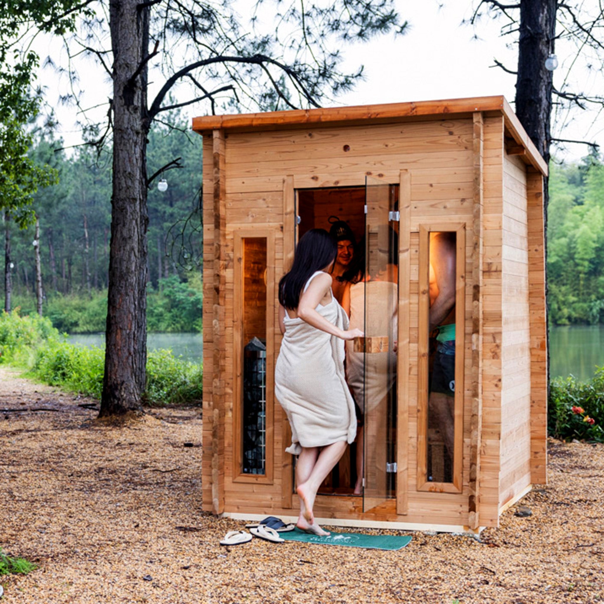 Cabin Outdoor Sauna - 4 Person w/ Harvia KIP 8kW Wi-Fi Heater