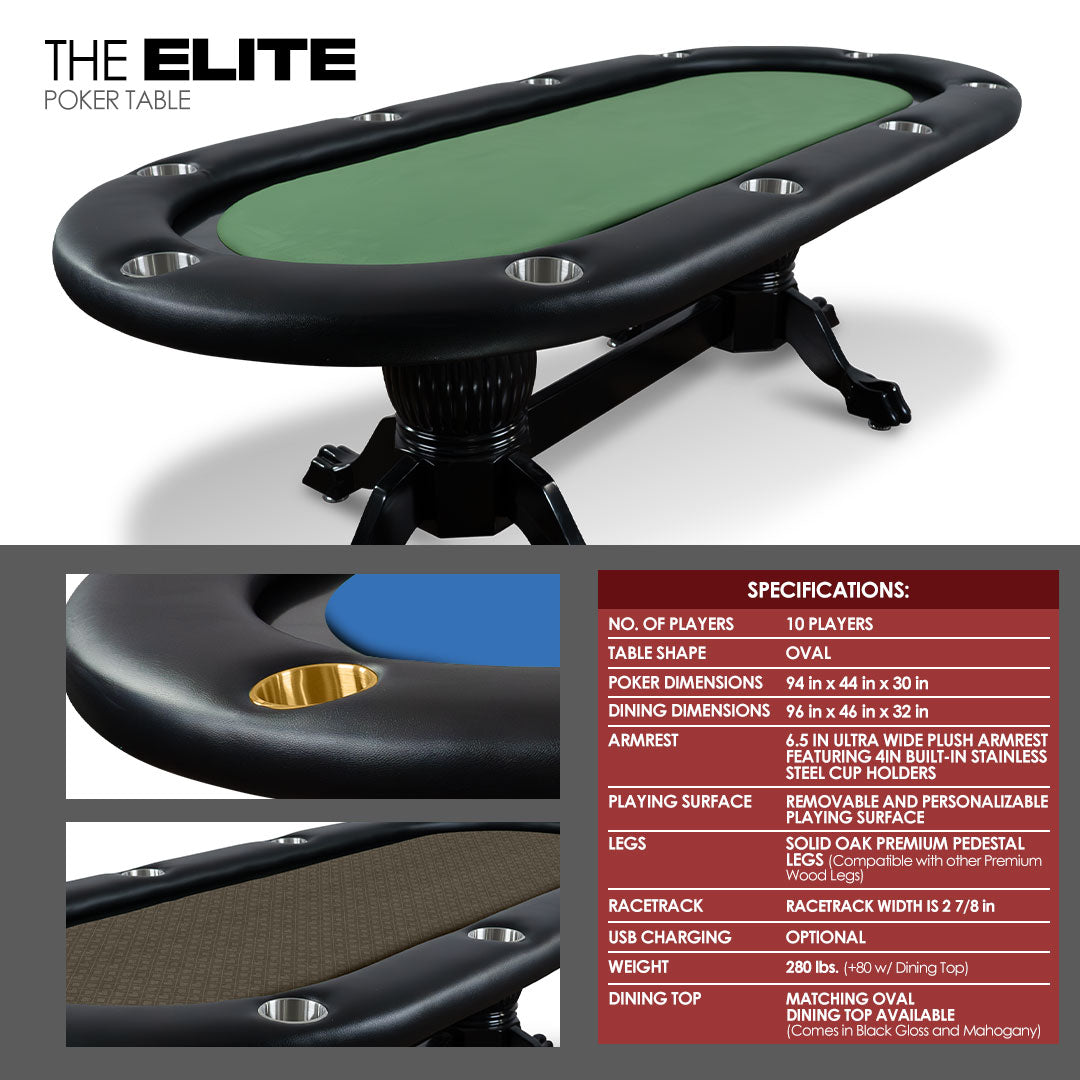 BBO Elite – 10 Player Oval Poker Table w/ Dining Top Option