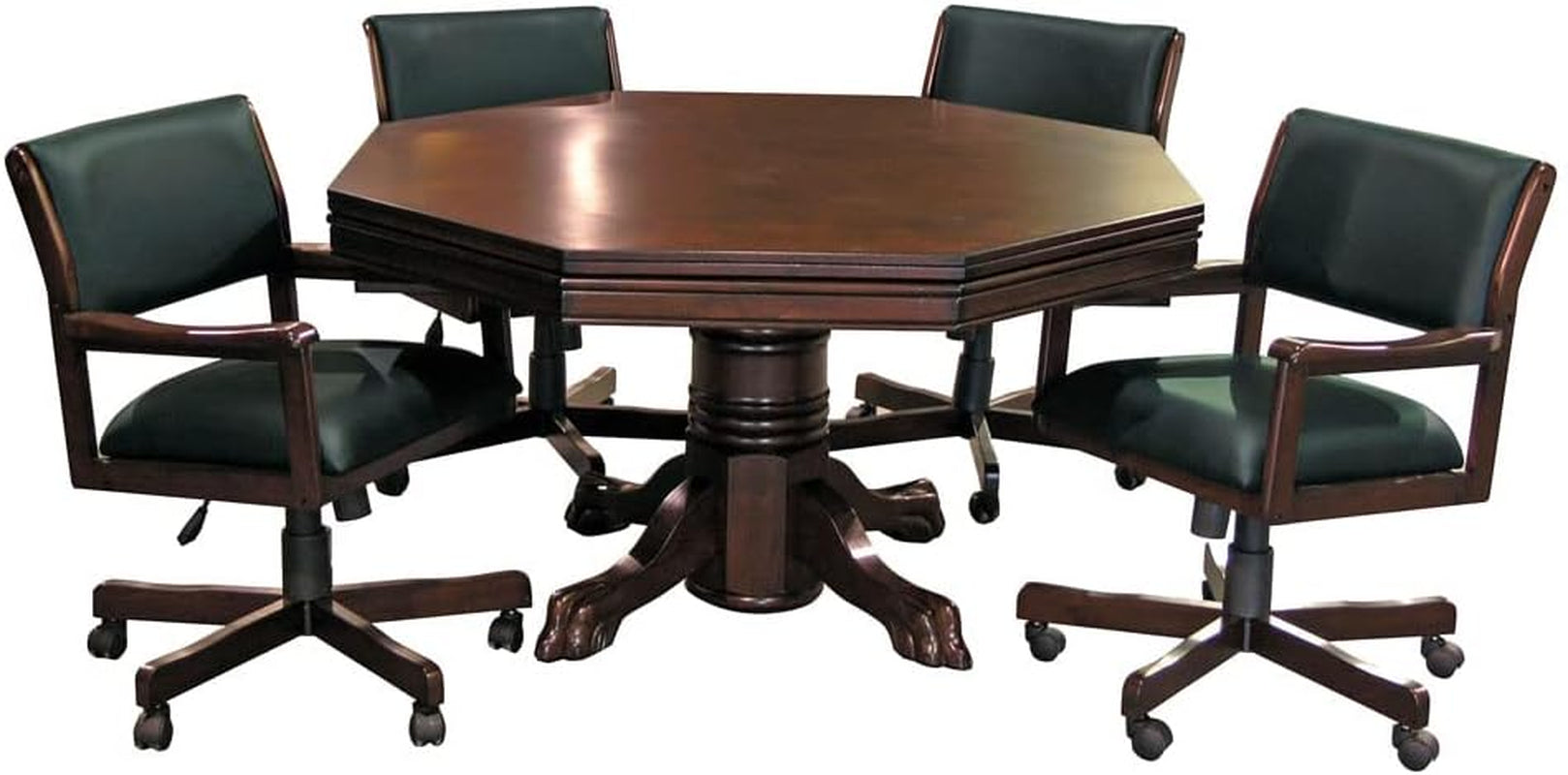 3-In1 Combination Game & Dining Table Set with 4 Rocker-Swivel Chairs- (Mahogany Finish)