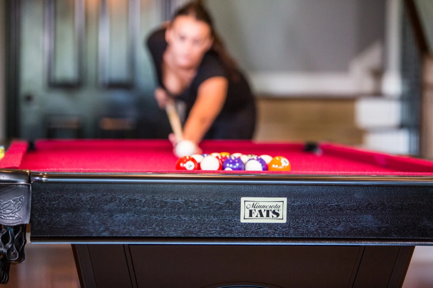 Fullerton Billiard Table - 7.5' - in Dark Chestnut Finish with Triangle Rack, Chalk, Ball Set, Brush and 2 One-Piece Cues
