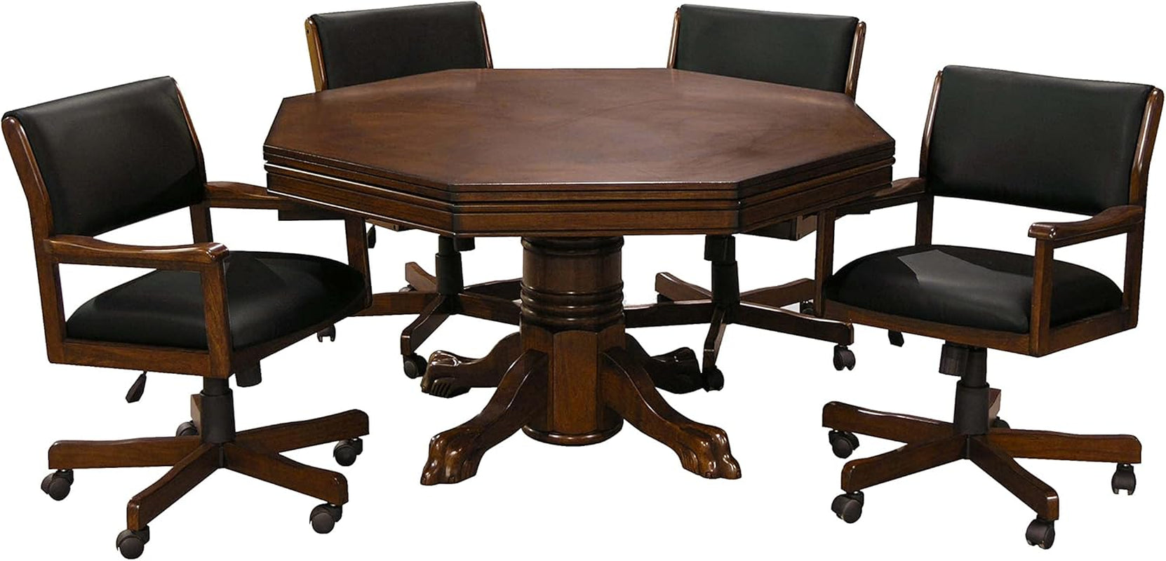 3-In1 Combination Game & Dining Table Set with 4 Rocker-Swivel Chairs- (Chestnut)