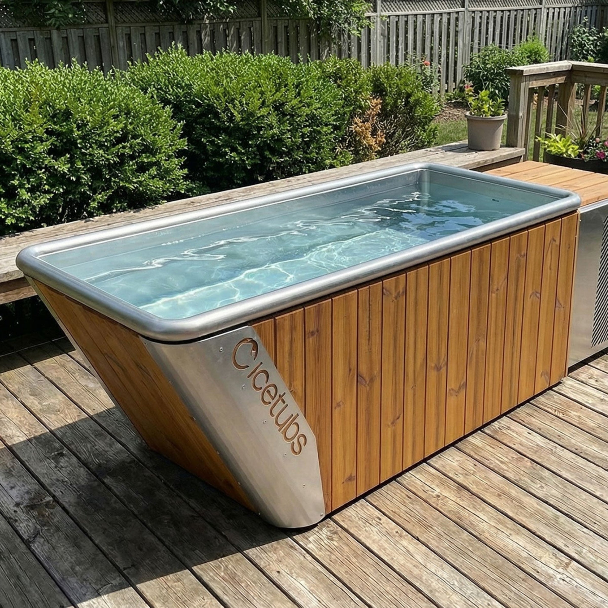 luxury cold plunge tub backyard wellness
